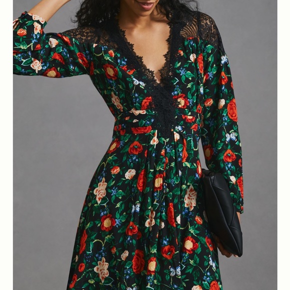 NWT Anthropologie Lacy V-Neck Mini Dress, Size 2 - Picture 3 of 14